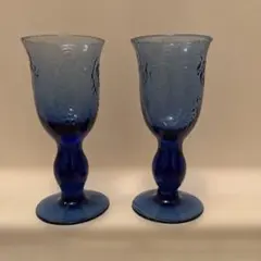 ブルーガラス ワイングラス 2脚セット