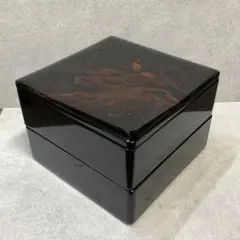 重箱 2段 八雲塗 松に鶴 漆器 花 金彩 木製 正月 賀正 御節 祝 ⑥