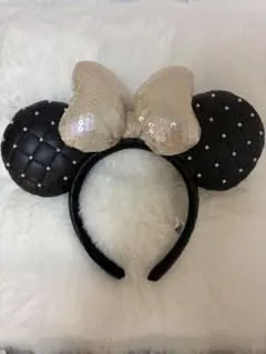 ミニーマウス耳カチューシャ キルティング黒