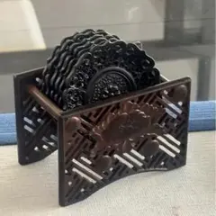 【高級・黒酸枝】インドネシア黒酸枝無垢材 茶托収納ラック 木工芸品 彫刻 飾り台 高級・黒酸枝】インドネシア黒酸枝無垢材 茶托収納ラック 木工芸品