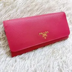 未使用に近い 極美品 PRADA プラダ リボン 長財布 赤 サフィアーノ 