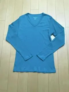 メンズ Vネック リブTシャツ M ブルー