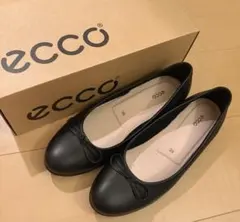 ecco 歩きやすい 本革 リボン付きバレエシューズ