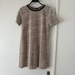 【美品】ZARA ベージュ・ブラウン ツイード ミニワンピース