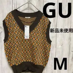 【新品未使用】タグ付き　ジーユー　ジャカードベスト　ダイヤ　M