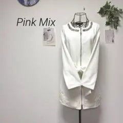 10354-1 Pink Mix ビジューノーカラージャケット コート リボン