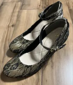 2wayレースパンプス/7cmヒール/アンクルストラップ着脱可/幅広/結婚式