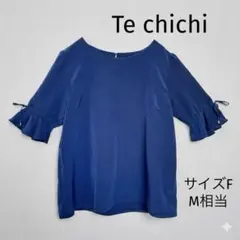 テチチ　フリル袖リボンブラウス ネイビー F トップス　5部袖　M相当