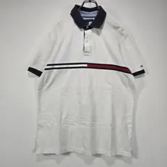 TOMMY HILFIGER　半袖ポロシャツ　L　フラッグ　ロゴ　刺繍　リユース