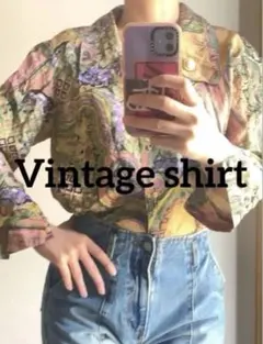Vintage☆100%シルク　デザインシャツ