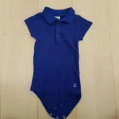 プチバトー ロンパース　青色　ワンポイント　細め