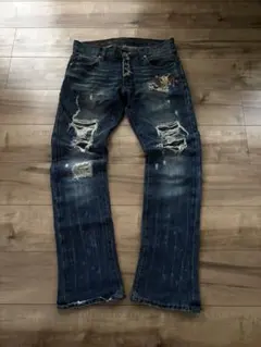 flare denim studsヒゲ加工 y2k - メルカリ