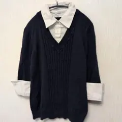 VAN HEUSEN 重ね着風ニット セーター シャツ レイヤード L 日本製