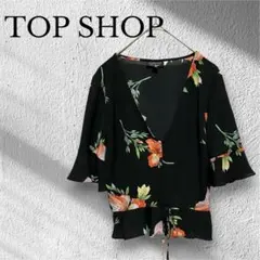 トップショップ　TOPSHOP　半袖ブラウス　2way　Vネック　花柄　華やかのサムネイル