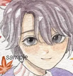 j*m様 オリジナル手描きイラスト　創作　水彩画　アナログイラスト　紅葉　豆色紙