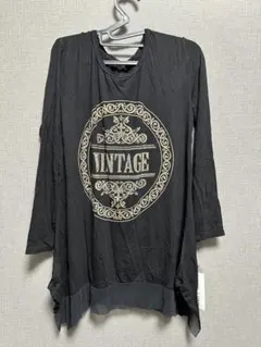 レディース 長袖 チュニック シャツ ヴィンテージ 黒 Tシャツ ロング