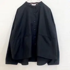 Dgy ノーカラーシャツ　バンドカラー　長袖シャツ　黒　ブラック　ナチュラル