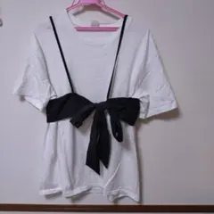 リボン付きホワイトTシャツ XL