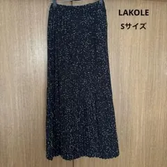 LAKOLE ドット柄 プリーツロングスカート ブラック　Sサイズのサムネイル