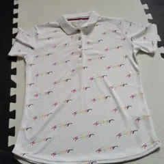 ホワイト プリント柄 ポロシャツ