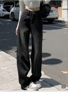 ポケット付き ルーズストレートレッグデニムジーンズ　Lサイズ　shein