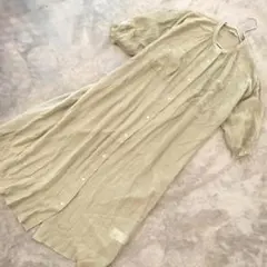 ehka sopo ノーカラーワンピース 7分袖 グリーン サイズF ひざ丈