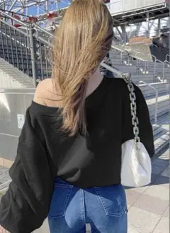 新品❤︎GRL オフショルダー バルーンスリーブ トレーナー　ブラック