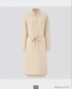 リネンブレンドシャツワンピース（長袖）　ベージュ　シャツワンピース　羽織り