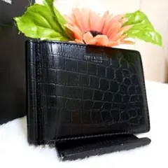 ✨美品✨サンローラン　マネークリップ　二つ折り　クロコ　レザー　ブラック　黒