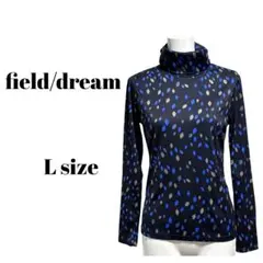 【field/dream】 タートルネックトップス ネイビーリーフ柄 Lサイズ