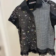 美品 OLLEBOREBLA ぶたさん ギンガムチェック柄 切り替え 長袖シャツ