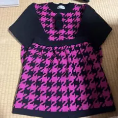 ハウンドトゥース柄 長袖ニットトップス