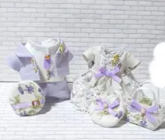 ハンドメイド　ミニチュアドール服　お父さんお母さん　レトロ花柄✕ペールパープル