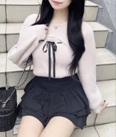 INGNI フェザーリブデコルテオープンリボンニット ピンク