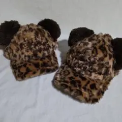 ミッキー　ヒョウ柄　ファーキャップ☆ディズニーランド　ポンポン　帽子