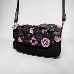 COACH コーチ　ショルダーバッグ　ティーローズ　レザー　斜め掛け　黒