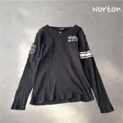 744＊ノートン【M】カットソー　Vネック　七分　ブラック　バックプリント　ロゴ