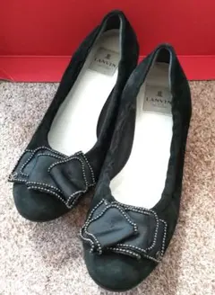 ランバンオンブルー リボン バレエシューズ パンプス　スウェード　黒