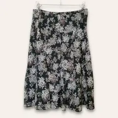 【エニィスィス】花柄フレアスカート　ひざ丈　総柄　ブラック　2　きれいめ　上品