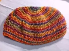 クラッシャーハット　ウール100%　バケットハット　手編みニット帽　ハンドメイド