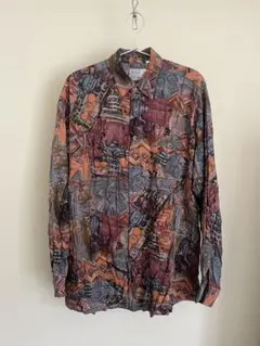 古着　柄　長袖シャツL