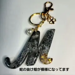 297 レジン M イニシャルキーホルダー白蛇の抜け殻入り