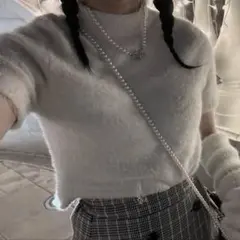 GRL アームウォーマー付きフェザーニットトップス