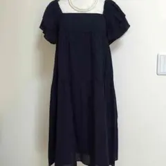 美品★アナトリエフリルコットンワンピース★ネイビー