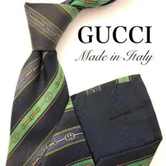 【美品】GUCCI ネクタイ ストライプ GGロゴ 総柄 ネイビー グリーン