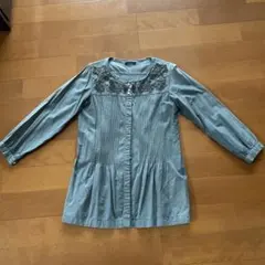 刺繍入り 長袖 ブラウス ブルーのサムネイル