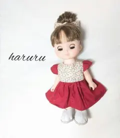 メルちゃん服　ソランちゃん服　コルネちゃん服　レミンちゃん服　肩フリルレッド花柄