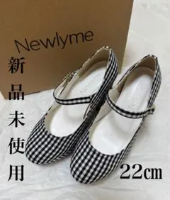 新品未使用　夢展望　ギンガムチェック柄　ハイヒール　太ヒール　パンプス