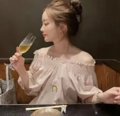 olu. Vネックオフショルダーブラウス　ピンク　2way