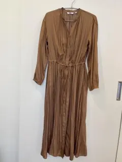 UNIQLO ブラウン シャツワンピース S マキシ丈ワンピース ブラウン